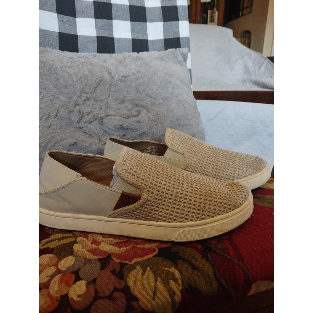 olukai‎ womens cream knit mesh slip on sneakers